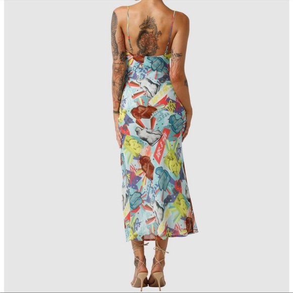 BNWT Jagger & Stone JGR & STN Miami Maxi Dress W Slit NEW Sz 0 XS Lt Blue Print - Picture 3 of 10